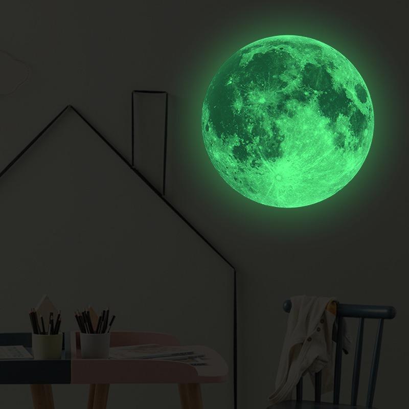 Moon Shaped Luminous Wall Sticker, 1 Count Round Glow In The Dark Decorative Sticker For Home Kids' Room Living Room Bedroom, Glowing Wall Decorative Tiles Sticker, Home Decor Products 0