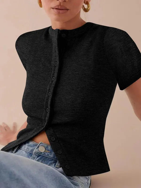 2025hotWomen's Short Sleeve Cardigan, Casual Button Front Knitwear for Daily Wear, Ladies Clothes for All Seasons 2