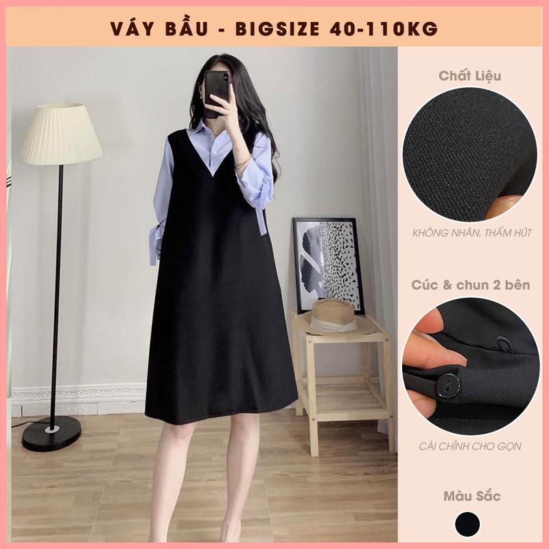    40-110kg  Đầm bigsize dáng suông tay lỡ - Váy bầu công so pha kẻ cổ sơ mi thăt snow có sẵn tại shop Oanhltk 