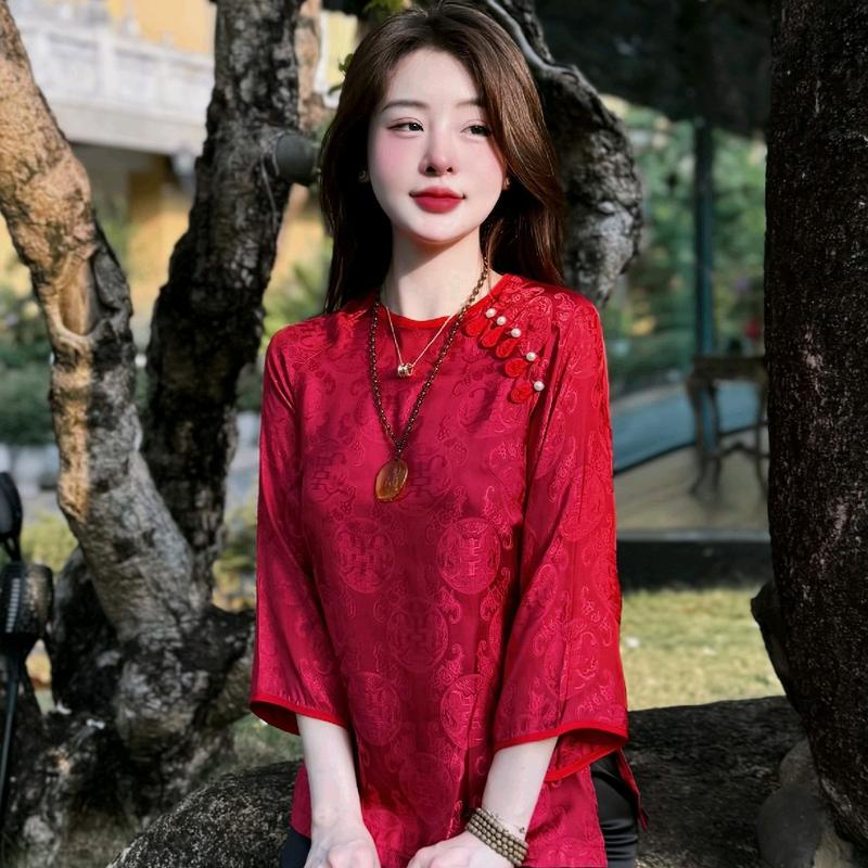 [Diệu Mai] Tằm CÚC KẾT Voi Dress - Set đầm nữ thanh lịch đi lễ chùa trang nghiêm - Áo và quần - 6 màu Top Sen 4