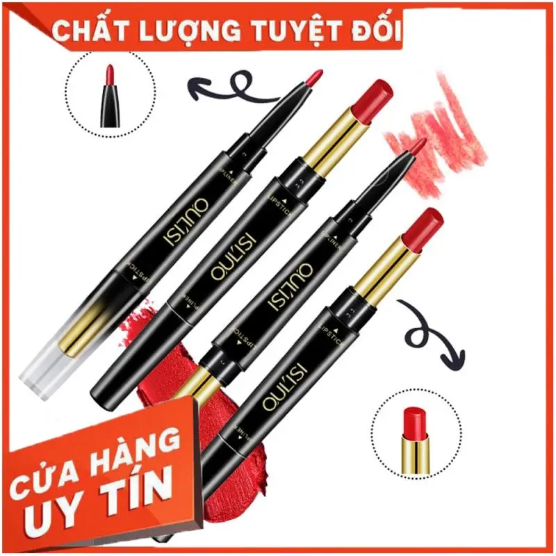 Son Môi Hai Đầu, Oulisi, Lớp Hoàn Thiện Lì Và Bút Kẻ Viền Môi, Tiện Lợi, Dưỡng Ẩm, Không Thấm Nước Cosmetic Mỹ Phẩm Nữ Trang Điểm Son Kem