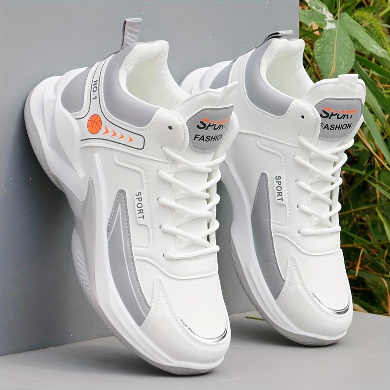 Men's Trendy Solid Basketball Shoes, Comfy Non Slip Lace Up Durable Sneakers For Men's Outdoor Activities 2