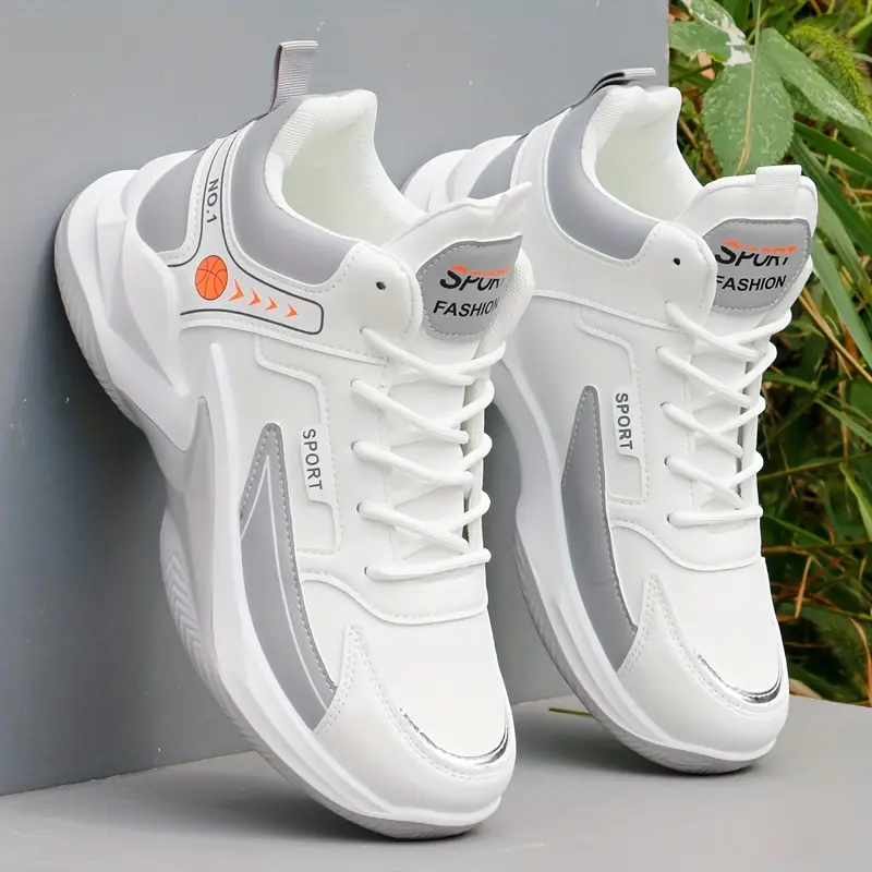 Men's Trendy Solid Basketball Shoes, Comfy Non Slip Lace Up Durable Sneakers For Men's Outdoor Activities 2