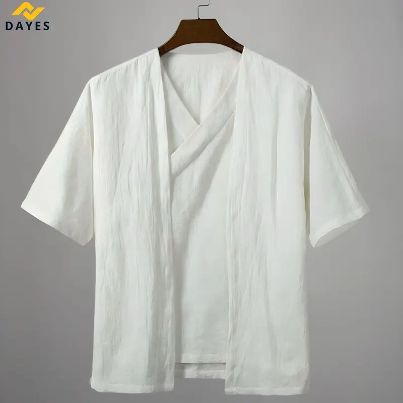 Dayes Kobe Shirt Kemeja Pria | Hakama | Pakaian Jepang Pria Men's Cotton Linen Baju   Kain Khaki Navy Panjang Tangan Casual Hitam 4