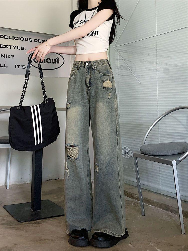 Product Introduction of Quần Jean Ống Rộng, Dành Cho Nữ, Hàng Mới Về Mùa Thu 2024, Mỏng Vừa Vặn, Cạp, Ngoại Cỡ, Lau Nhà Và Làm Cũ, Quần Thẳng 3