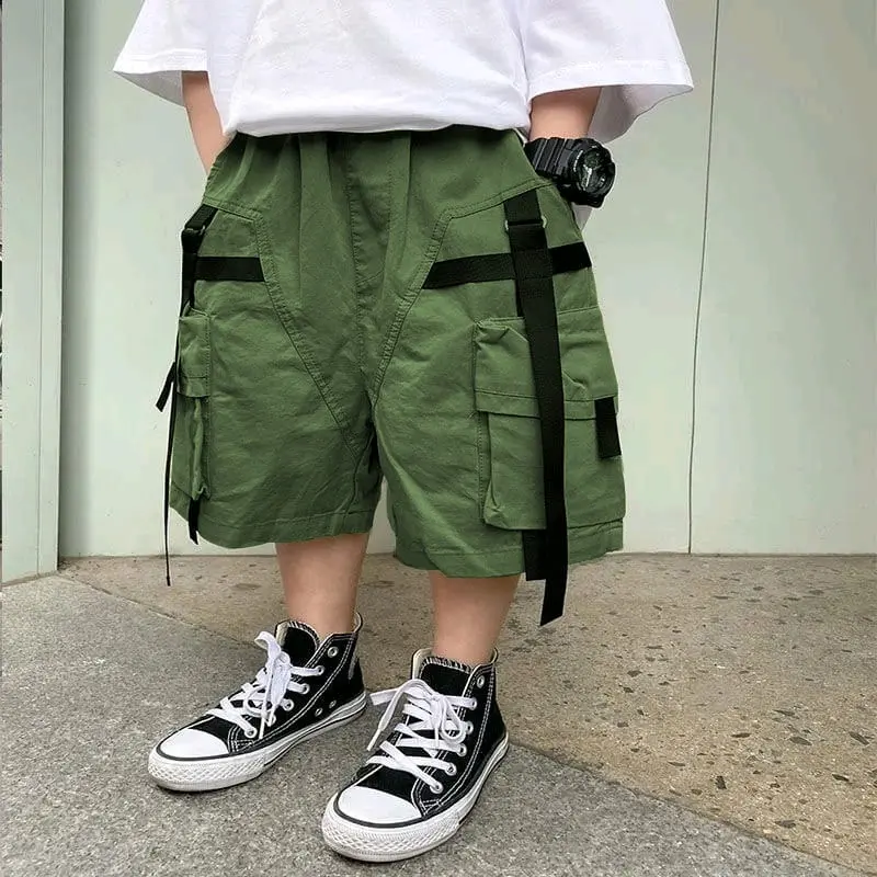 Celana Anak Cargo Fashion Remaja Pendek Anak Laki-laki Celana Pendek Kargo Longgar Pinggang Elastis Anak Celana Olahraga Kasual Anak Celana Pendek Musim Panas Anak Laki-laki Cowo 3