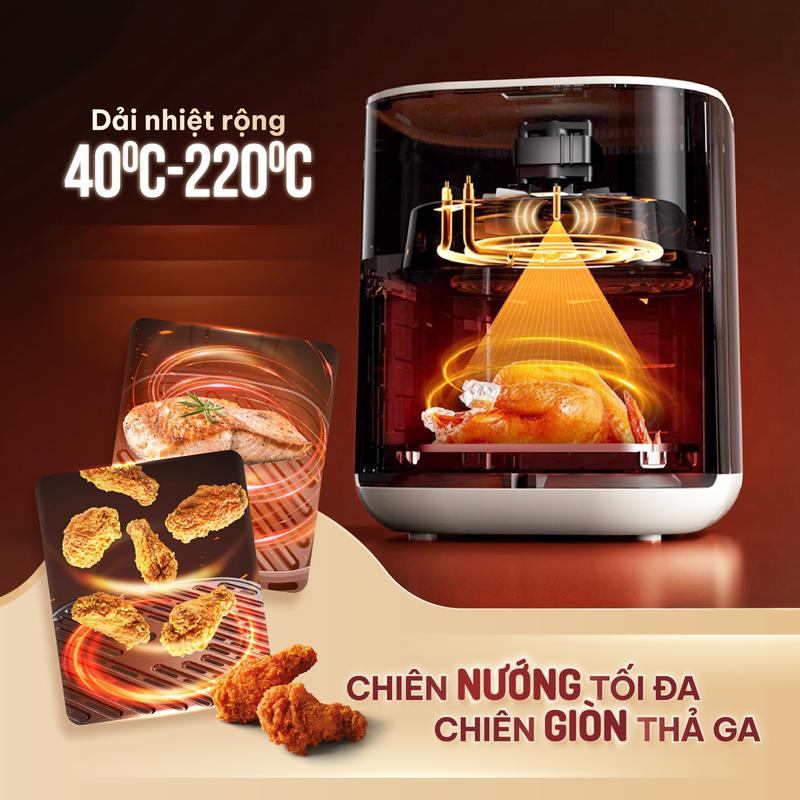 Product Introduction of [SIÊU SALE 30/4] Nồi chiên không dầu 6 lít Masuto MSQUEEN - BESTSELLER - Nồi chiên 2 tầng đốt Trên/Dưới đối lưu không cần trở lật 12