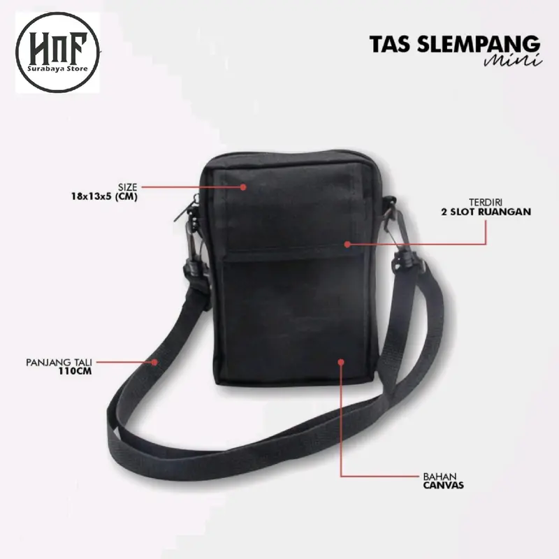 Tas Selempang Mini Nasa / Slingbag Pria Nasa / Tas Distro / Kanvas / Hitam 2