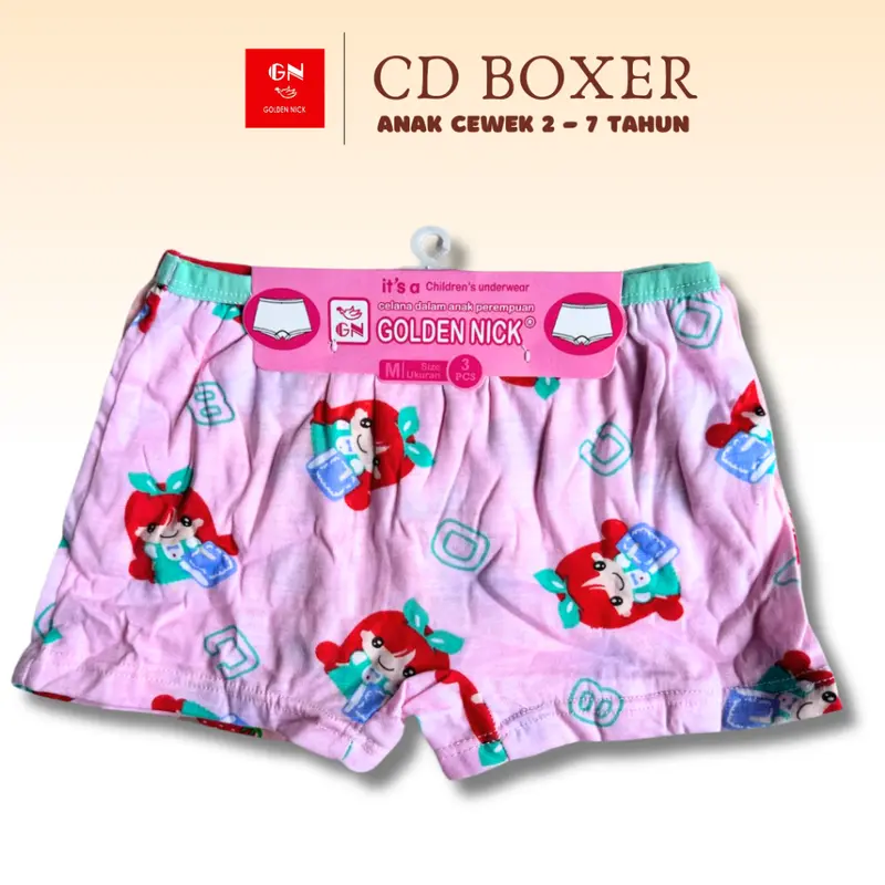 6 Pcs | Celana Dalam Boxer Anak Perempuan Usia 2-7 Tahun | Golden Nick 083 078 | Bahan Katun Full Print 3