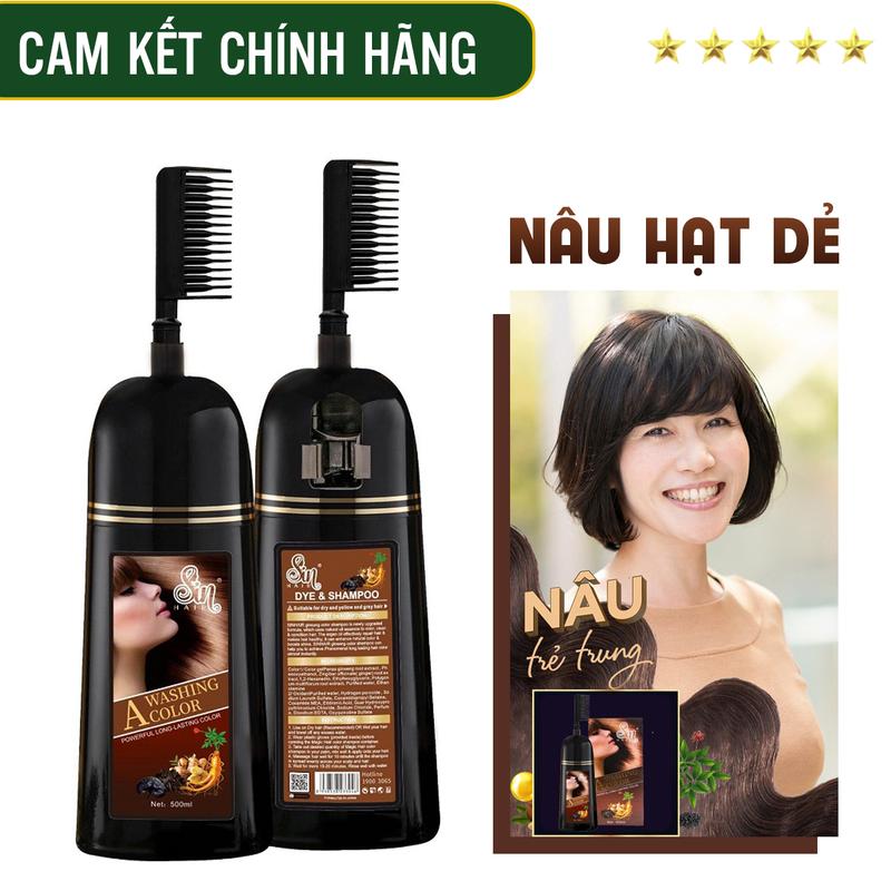 Dầu gội phủ bạc màu NÂU hạt dẻ 500ml, dầu gội nhuộm tóc thảo dược SIN HAIR chính hãng, lên màu nhanh chỉ sau 9 phút. Đổi Màu Tóc Nữ Dưỡng Tóc daugoiphub acthaoduoc