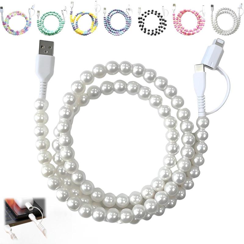 Creative Beaded 2-in-1 Data Cable, Portable Fast Charging Cable, Multifunctional Portable Fast Charging Cable for iPhone Android, Electronic 0