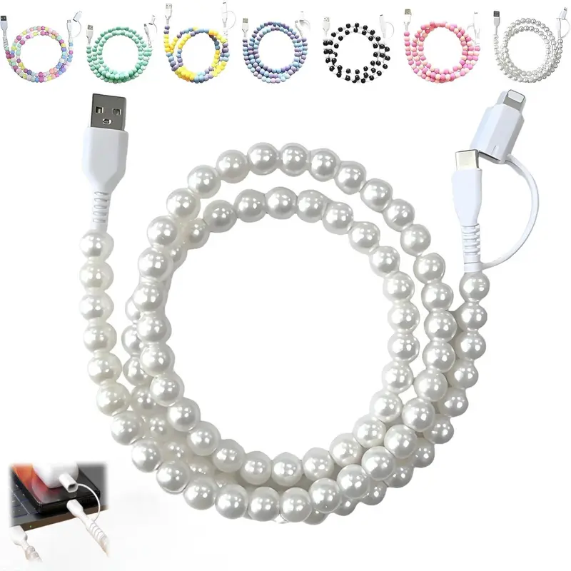 Creative Beaded 2-in-1 Data Cable, Portable Fast Charging Cable, Multifunctional Portable Fast Charging Cable for iPhone Android, Electronic 0
