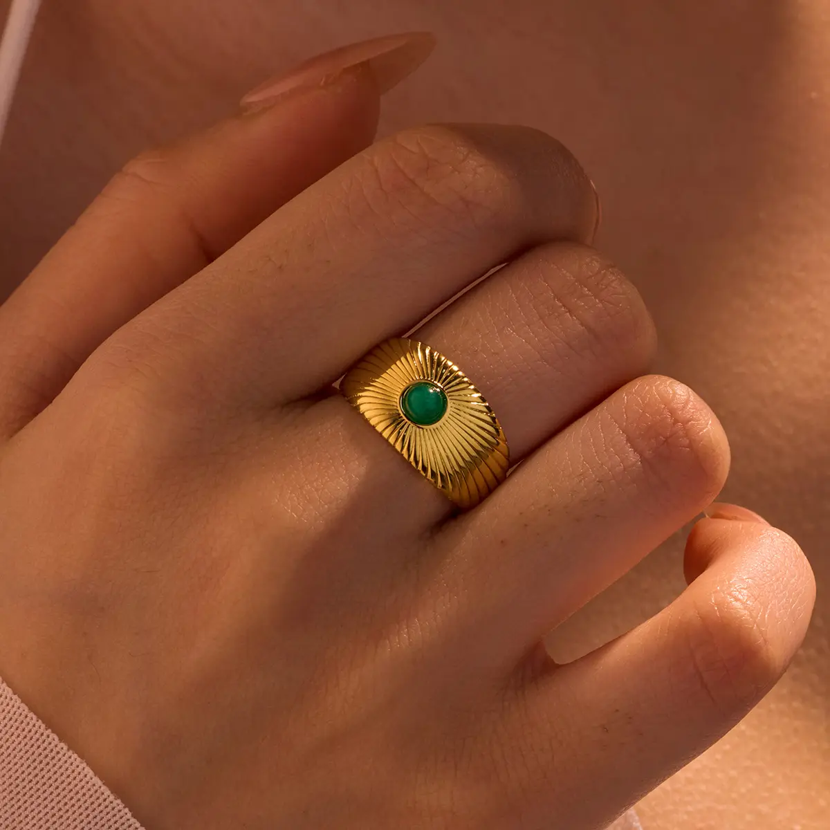 Geometric Stainless Steel Ring | Wide Textured Chic Jewelry for Women