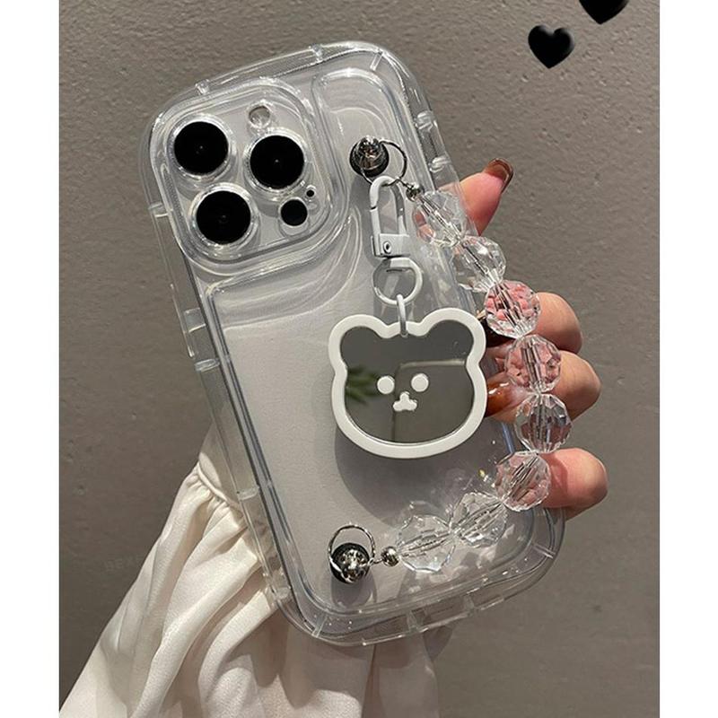 Ốp Vòng Đeo Tay Điện Thoại Hình Gấu Dễ Thương, Tương Thích Với iPhone 15, 11, 12, 13, 14, Pro Max, Plus, Mini, 6, 6S, SE 2020, 7, 8 Plus, X, XR, XS MAX, Trong Suốt, Có Bảo Vệ Camera, Dây Đeo Tay Áo, Ốp Lưng Mềm