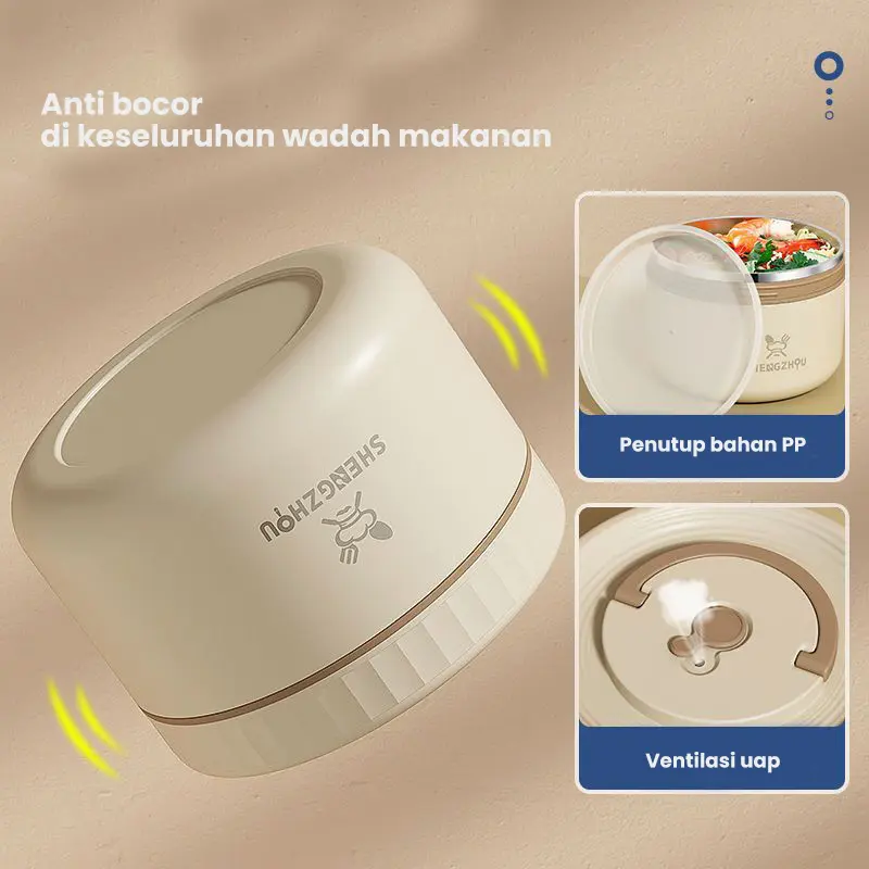 HALU Kotak Makan Bento Portabel Anti Tumpah Tahan Panas Stainless Lunch Box Rice Tempat makan Bulat Tempat Bekal Makan Container Sealed Food HMB106 2