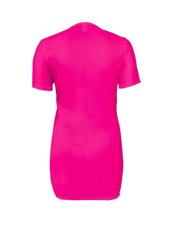 【Plus Size】 Graphic Print Round Neck Dress, Casual Short Sleeve Crew Neck Dress for Summer, Women's Plus Clothing for Daily Wear 5