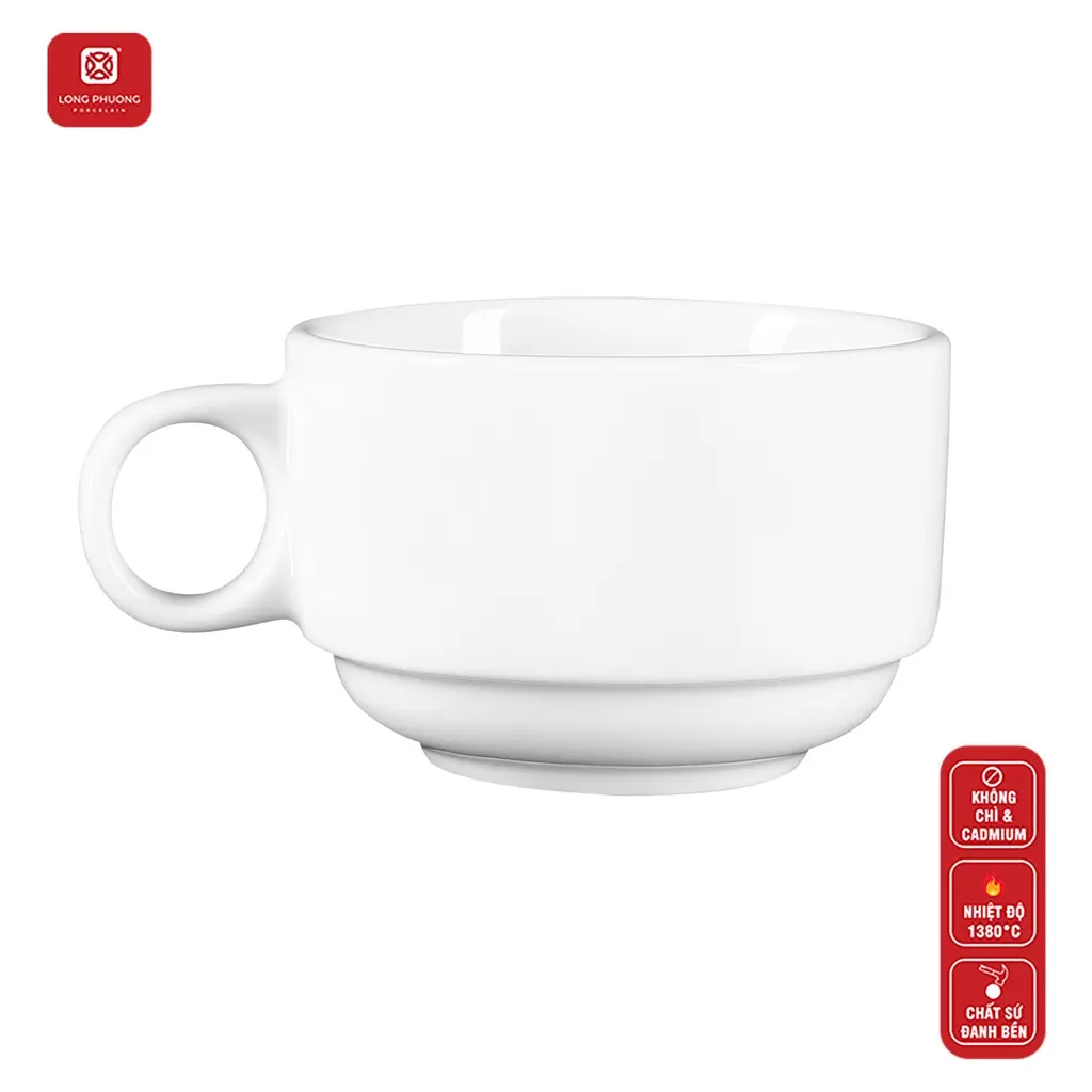Chén sứ số Long Phương dùng uống trà cho khách sạn bằng sứ trắng cao cấp - Dung tích 65ml đến 170ml