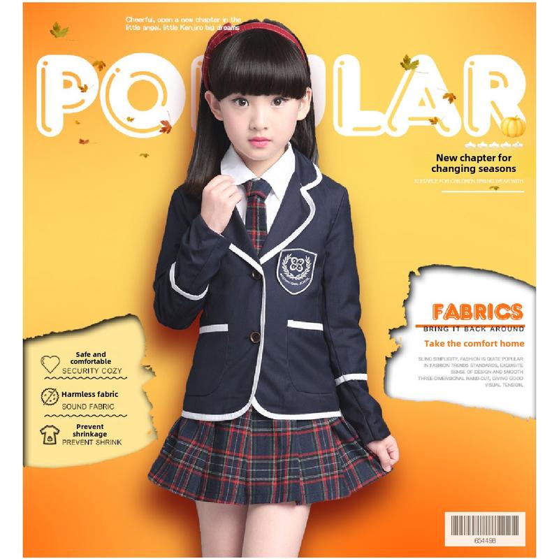 Product Introduction of Children's Spring and Autumn Elementary School Uniform Set College Style Class Uniform Boys and Girls Kindergarten Uniform Graduation 4