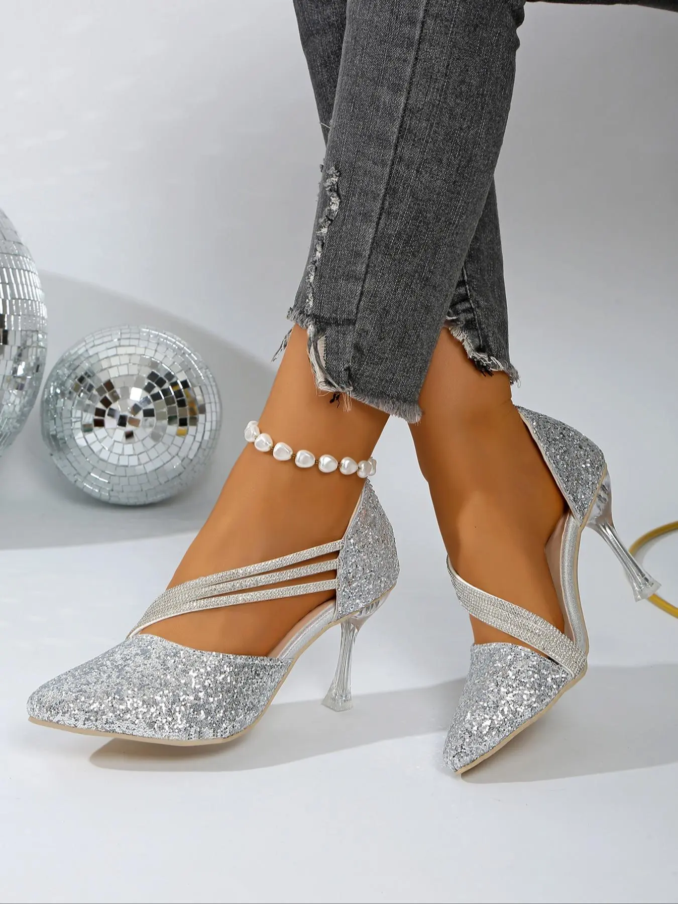 Fashionable Glittering High Heel Sandals, Elegant Ankle Strap Sandals for Party, Daily Clothing Decor, Trendy All-match & Exquisite Breathable Heeled Shoes for Women, Footwear