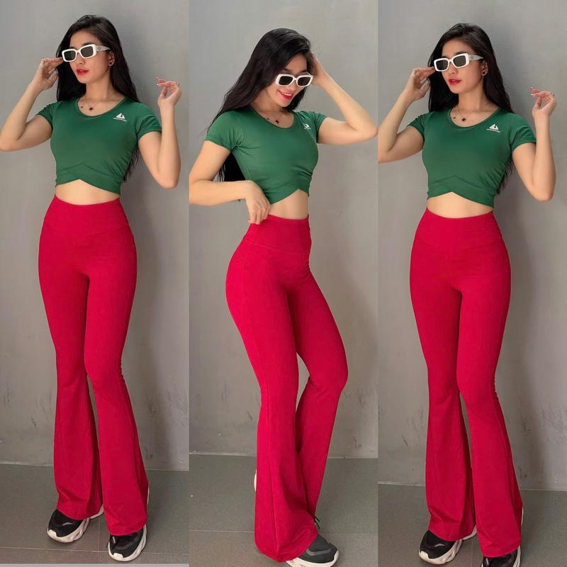  Bộ Đồ Thể Thao Nữ Tập Áo Croptop Quần Dài Ống Loe Nhiều Màu Tập Gym Yoga Aerobic Đi Chơi Đồng Phục Noel Tết Sport Chạy Bộ Thể Dục Tập Thể Dục Tập Yoga 