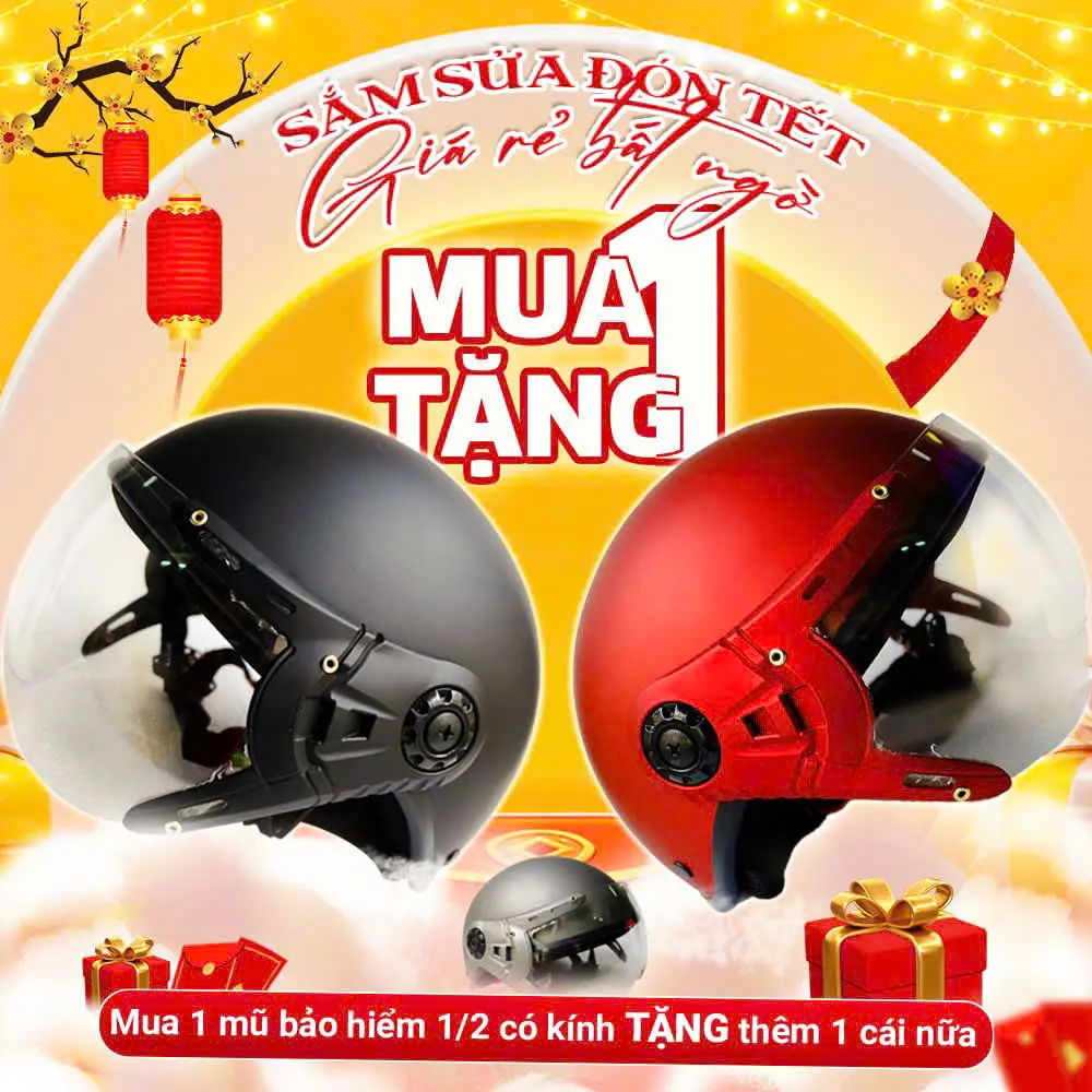 Mũ bảo hiểm nữa đầu có kính 16 màu Thời trang An Toàn Cao Cấp