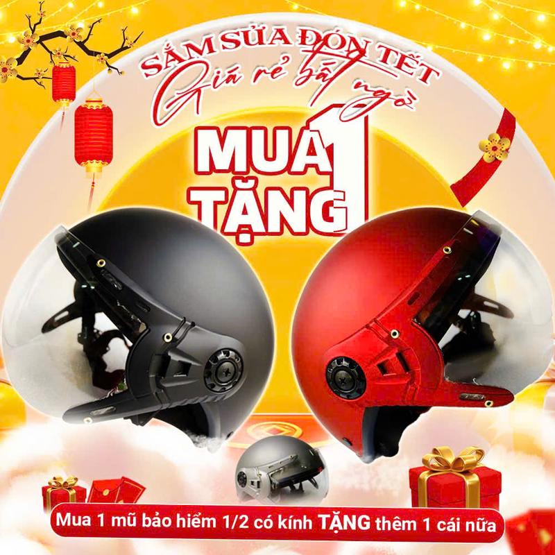 Mua 1 + Tặng 1 cùng loại Mũ bảo hiểm nữa đầu có kính 16 màu Thời trang An Toàn Cao Cấp