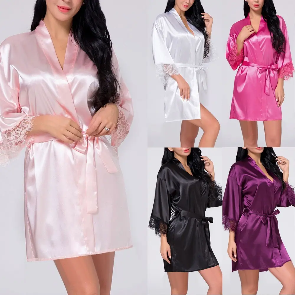 Đồ Lót Gợi Cảm Cho Phụ Nữ, Áo Choàng Satin, Váy Ngủ Ren, Quần Áo Ngủ, Phong Cách Kimono Women Dress