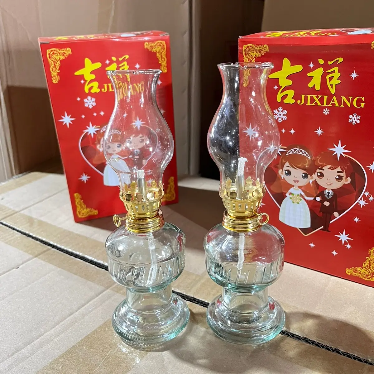 Đèn dầu thuỷ tinh, đèn thuỷ tinh decol hộp 2 chiếc