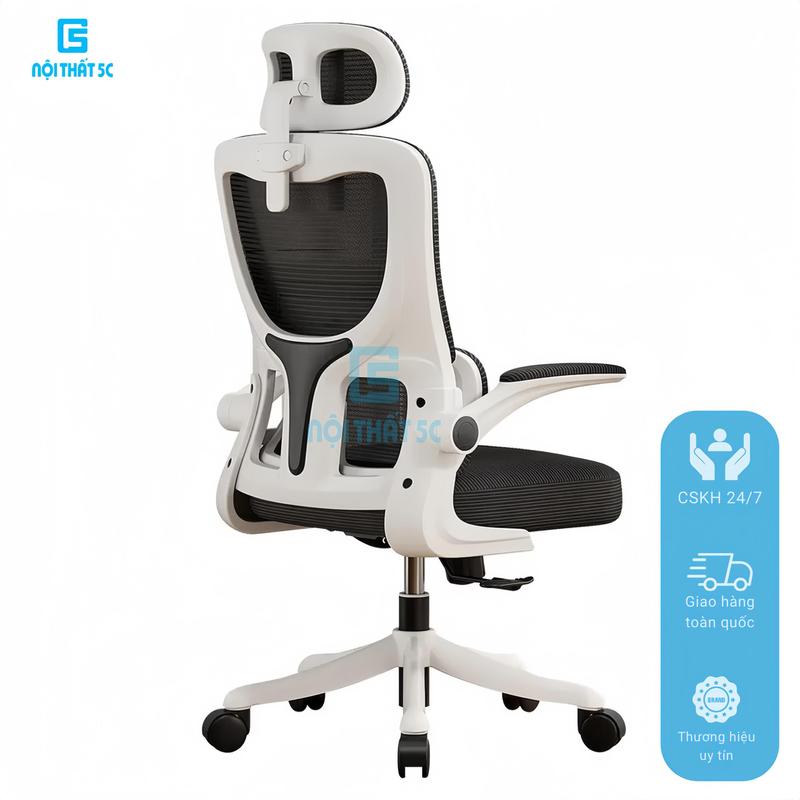 Ghế công thái học, ghế xoay văn phòng thiết kế lưng 3D hiện đại có tựa cổ, giúp điều chỉnh tư thế ngồi, 3 màu sắc trắng đen/ full đen/ xám