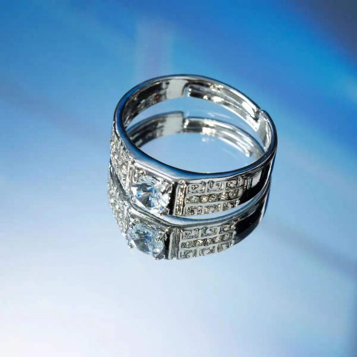 Cincin Pria Perak Sterling Silver 925 Terbaru Batu Berlian Moissanite Asli 1.0 CT Ring adjustable Perhiasan Pria Bersertifikat GRA