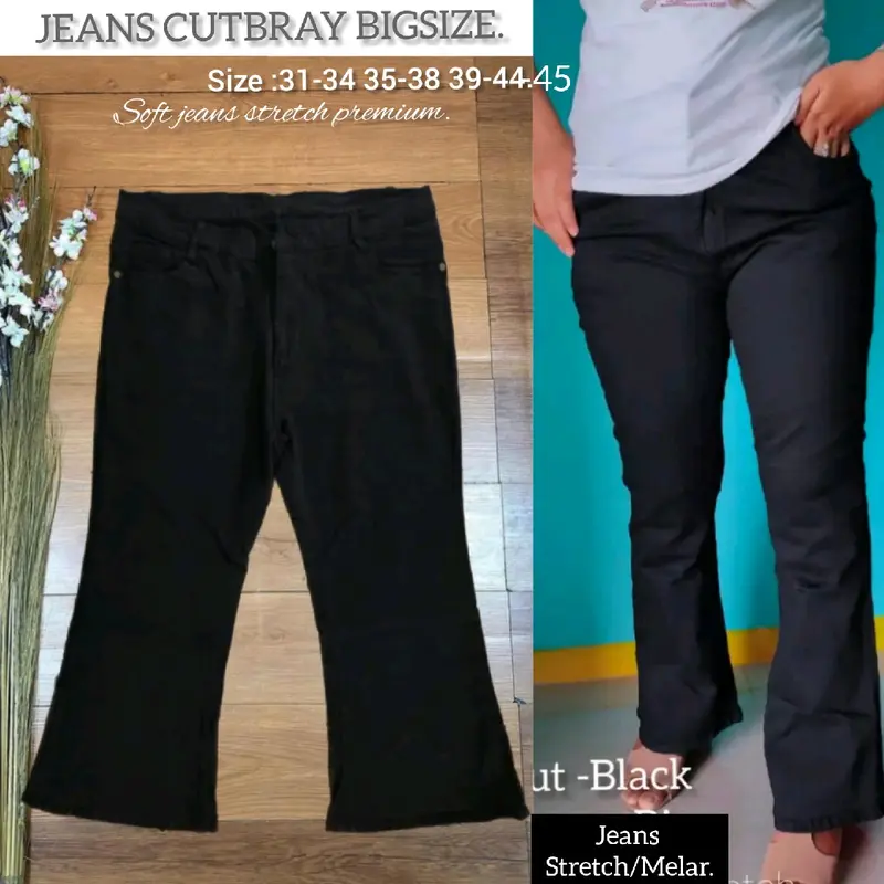 UF GRADE  Jeans cutbray Bigsize/celana jeans cutingan cutbray/ cutbray hitam pekat jumbo.size : 31-34 35-38 39-45. meterial : soft jeans stretch tebal premium. Hitam Low Waist 4