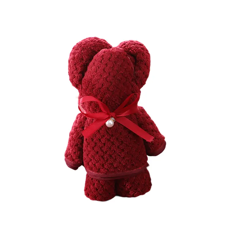 Soft and Absorbent Coral Fleece Towel with Cute Bear Design and Bow, Fast Drying, Non-Shedding, Skin-Friendly, No Fluorescent Agents – Perfect Gift for Kids and Home Use, Red Festive Towel for All Ages