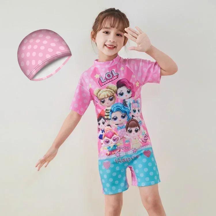 Product Introduction of Conservative Swimsuit 2024 One-piece Girl's Short-sleeved Shorts Swimsuit Cartoon Cute Children's Swimsuit Baby Girl 9