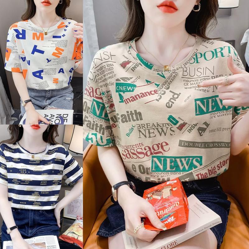 Combo 3 Áo Phông In Nhiều Họa Tiết Thanh Lịch Chất Cotton Thoáng Khí Có Quà Tặng Đính Kèm Women Nữ Top Thun Kem 8