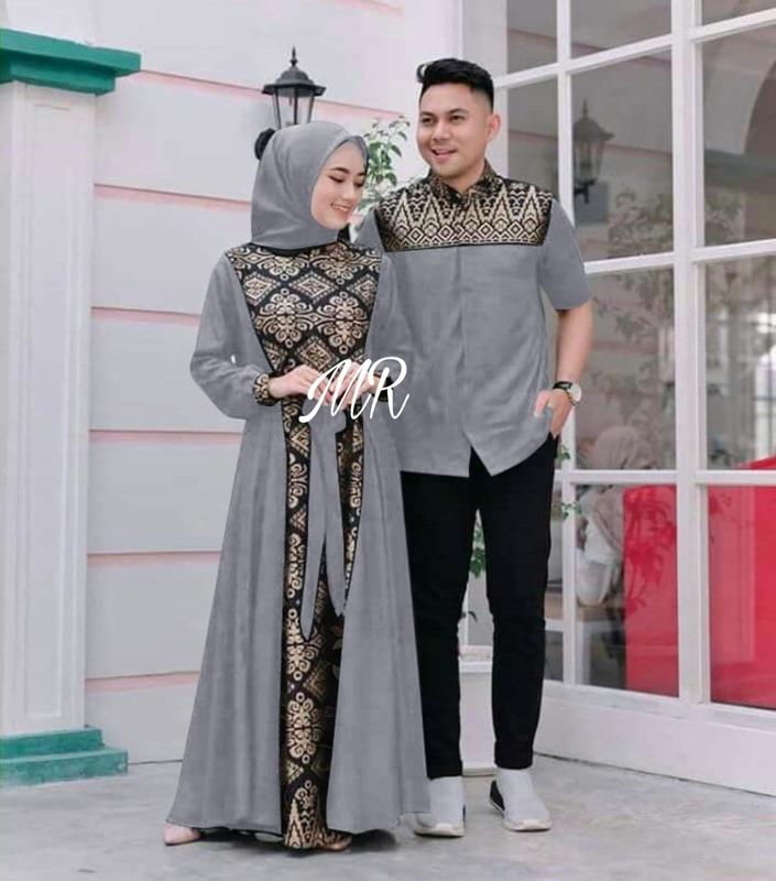 CP BATIK IRWANSYAH Baju Couple Pasangan Kemeja Pria dan Gamis dewasa dress kondangan  sarimbit  Muslim Pesta Lebaran Keluarga 1