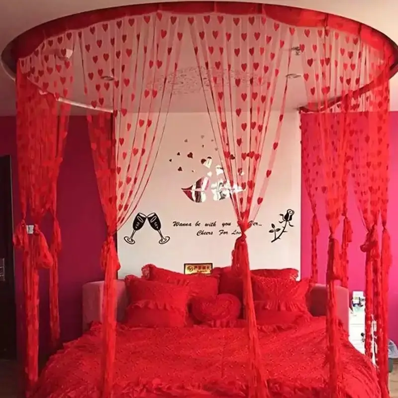 【One Cat Shop】1PC Cream String Net Heart Design Door Window Curtain 100*200cm (W*L)