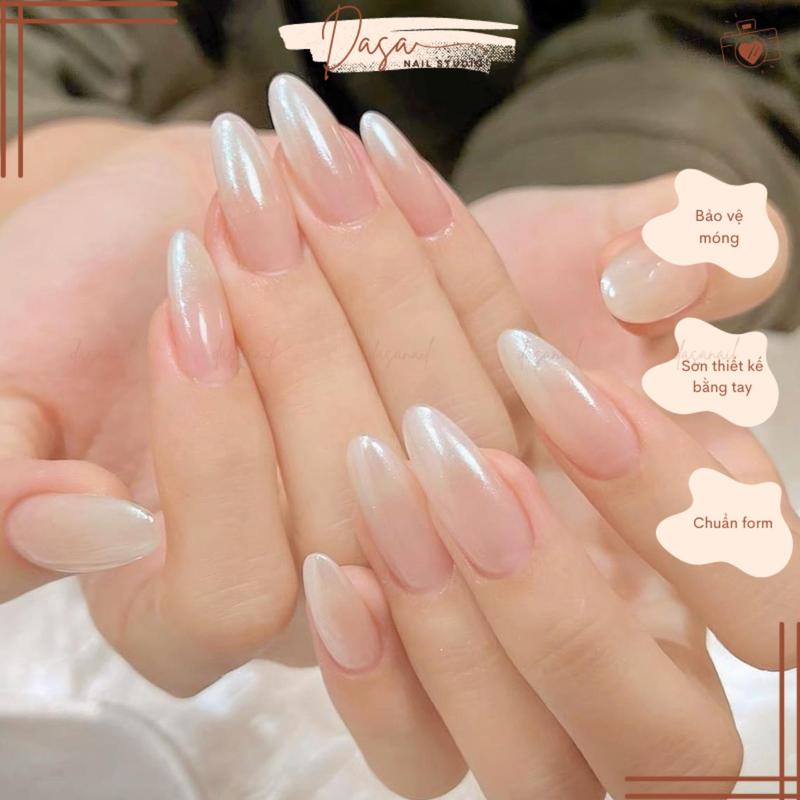 Móng tay giả dài màu thạch ombre tráng gương trắng nail box thiết kế GIÁ RẺ đơn giản sang trọng MT002 giò set sơn gel qs trang guong nhũ