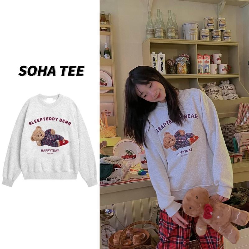 [XẢ KHO CẮT MẪU] ÁO SWEATER NỈ BÔNG NAM NỮ “ GẤU TEDDY MẶC PIJAMA” DÀI TAY MÀU XÁM TIÊU CỔ TRÒN ĐÁNG YÊU FORM RỘNG OVERSIZE