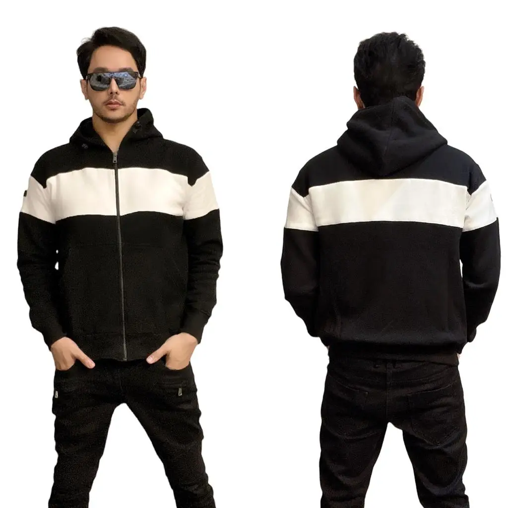 Jaket twotone hitam putih garis tengah