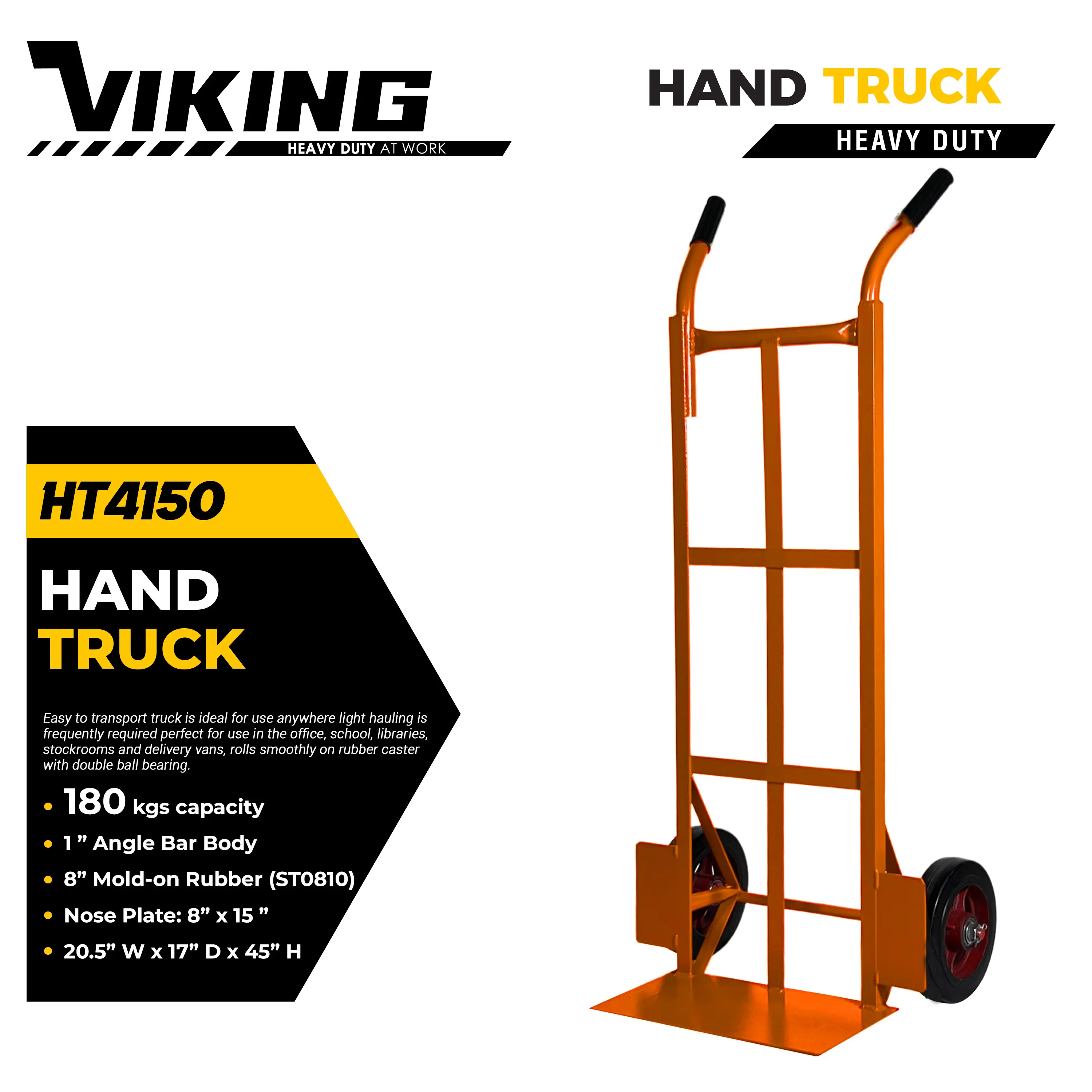 VIKING HEAVY DUTY HAND TRUCK  (1-1/4" Double and Curved Handle)180 to 300KG