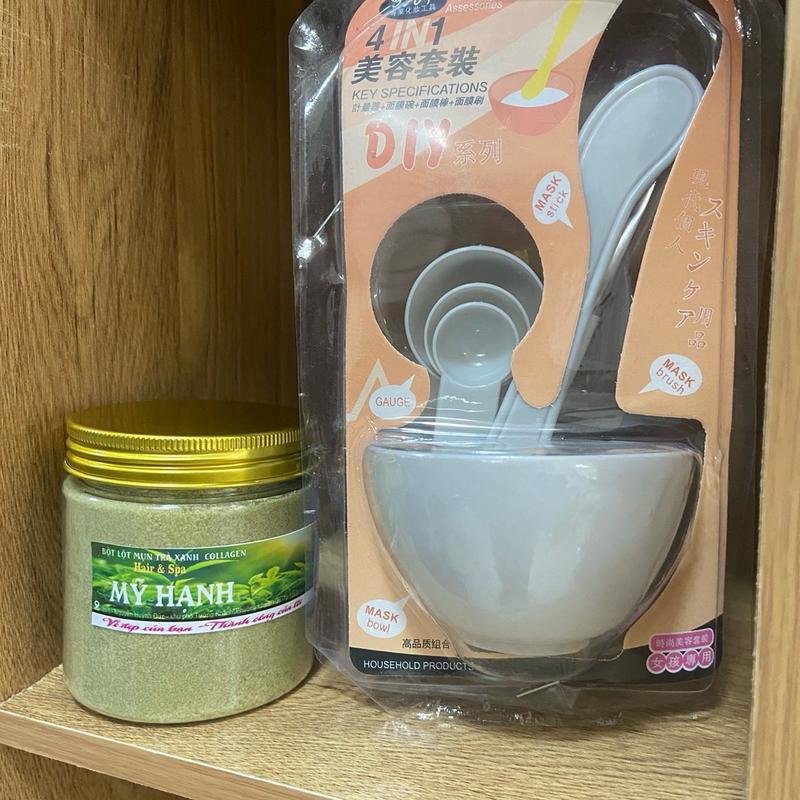Hộp Lớn Mặt Nạ Bột Lột Mụn Trà Xanh Collagen + Kèm 1 Bộ Chén Cọ Pha Mặt Nạ