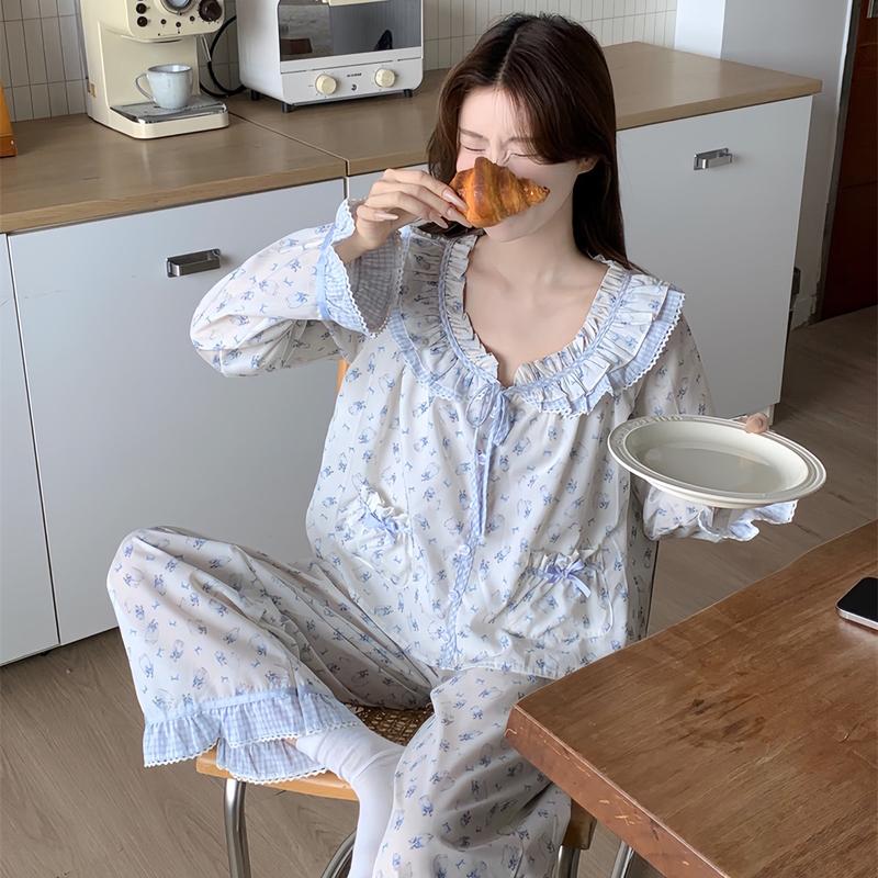 Bộ pyjama dài tay 40-60kg đũi cotton mềm mịn mát in thiết kế 5D hoạ tiết xinh dành cho Nữ Women Pijama cỡ vừa