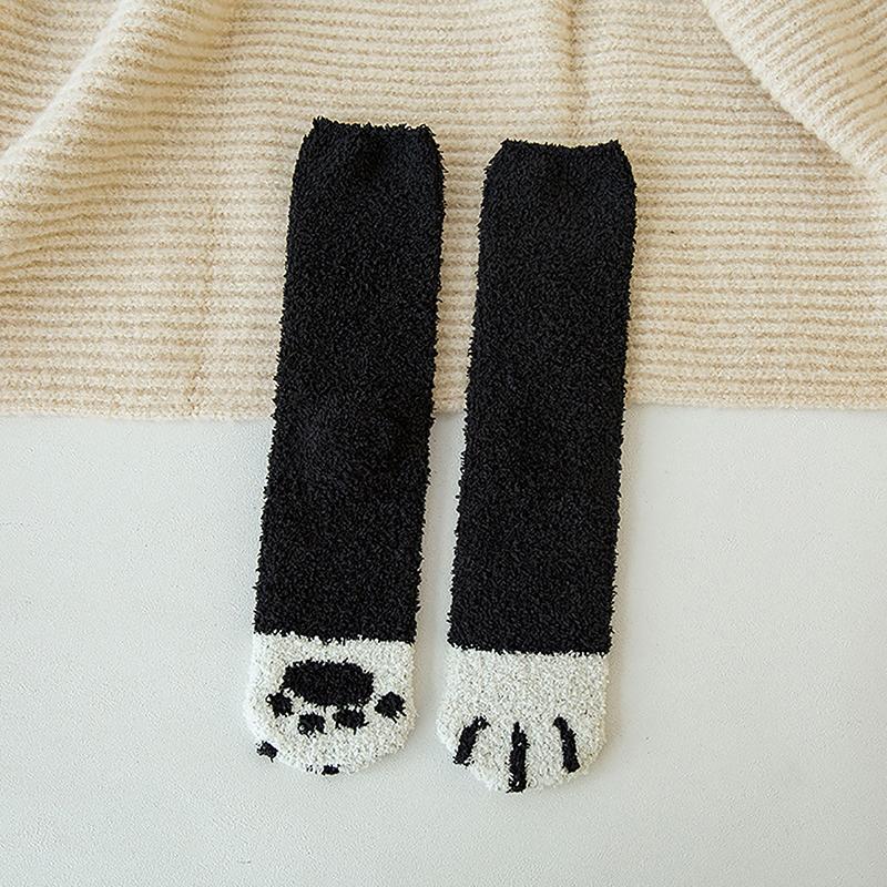 Product Introduction of Winter New Striped Cartoon Cat Claws Warm Thickened Sleeping Socks For Women 25