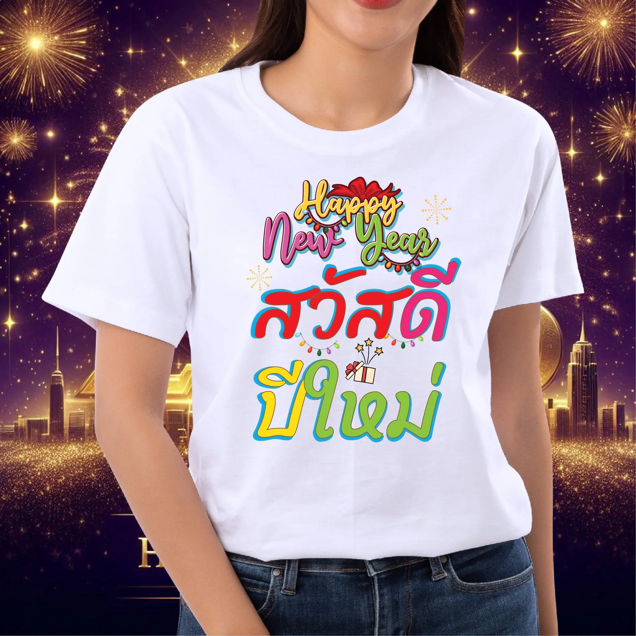 เสื้อยืดปีใหม่ เสื้อยืดของขวัญปีใหม่ 22 New Year Lucky แฟชั่น Unisex ไซส์ S-5XL