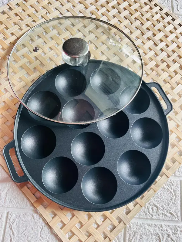 Khuôn bánh khọt, bánh căn 12 lỗ nắp kính - hàng dày đẹp 0