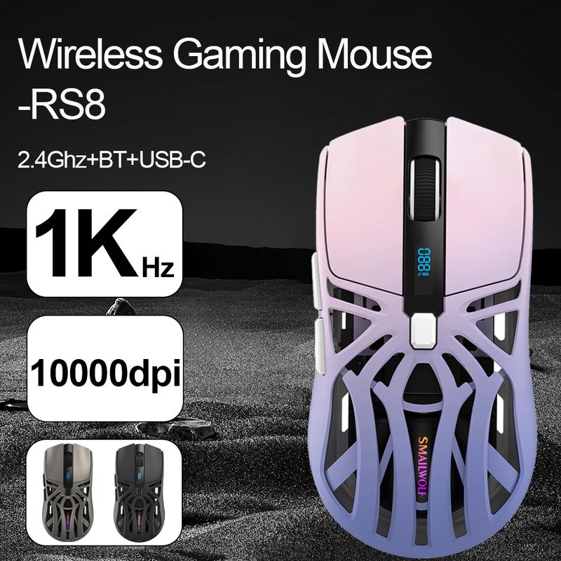 SMAILWOLF-RS8 73g Trò chơi bluetooth không dây chuột Năng lượng cho thấy Thiết kế tổ ong Trình điều khiển INSET203 1KHz Phát sáng 10000dpi Win/IOS/Andorid