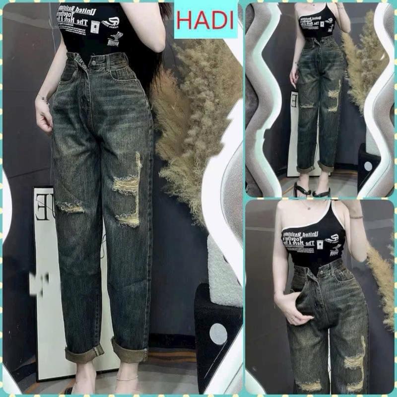 Quần baggy jean mài rách thêu 00 dành cho nữ 3