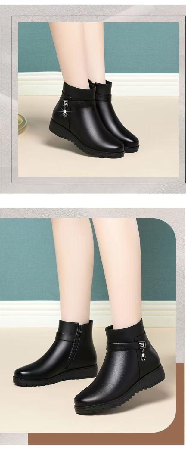 Product Introduction of Wedge Heel Fleece-Lined Mom Cotton Shoes Waterproof Warm Martin Boots 2024 Winter New Non-Slip Comfortable Short Boots In Stock 4