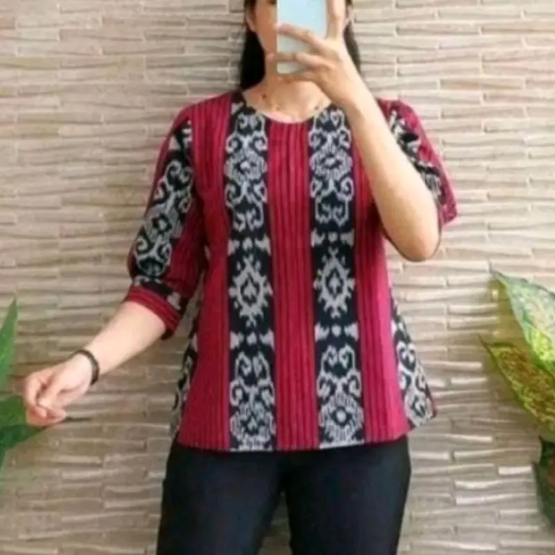 Atasan Tenun  Motif Tenun Kantor Wanita Baju Hitam 6