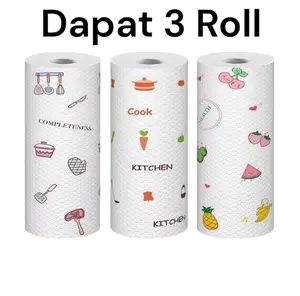 Tisu Dapur Gulung Serap Minyak 50 Lembar Non Woven 20x20 CM Multifungsi Ramah Lingkungan Dapat 3 Roll